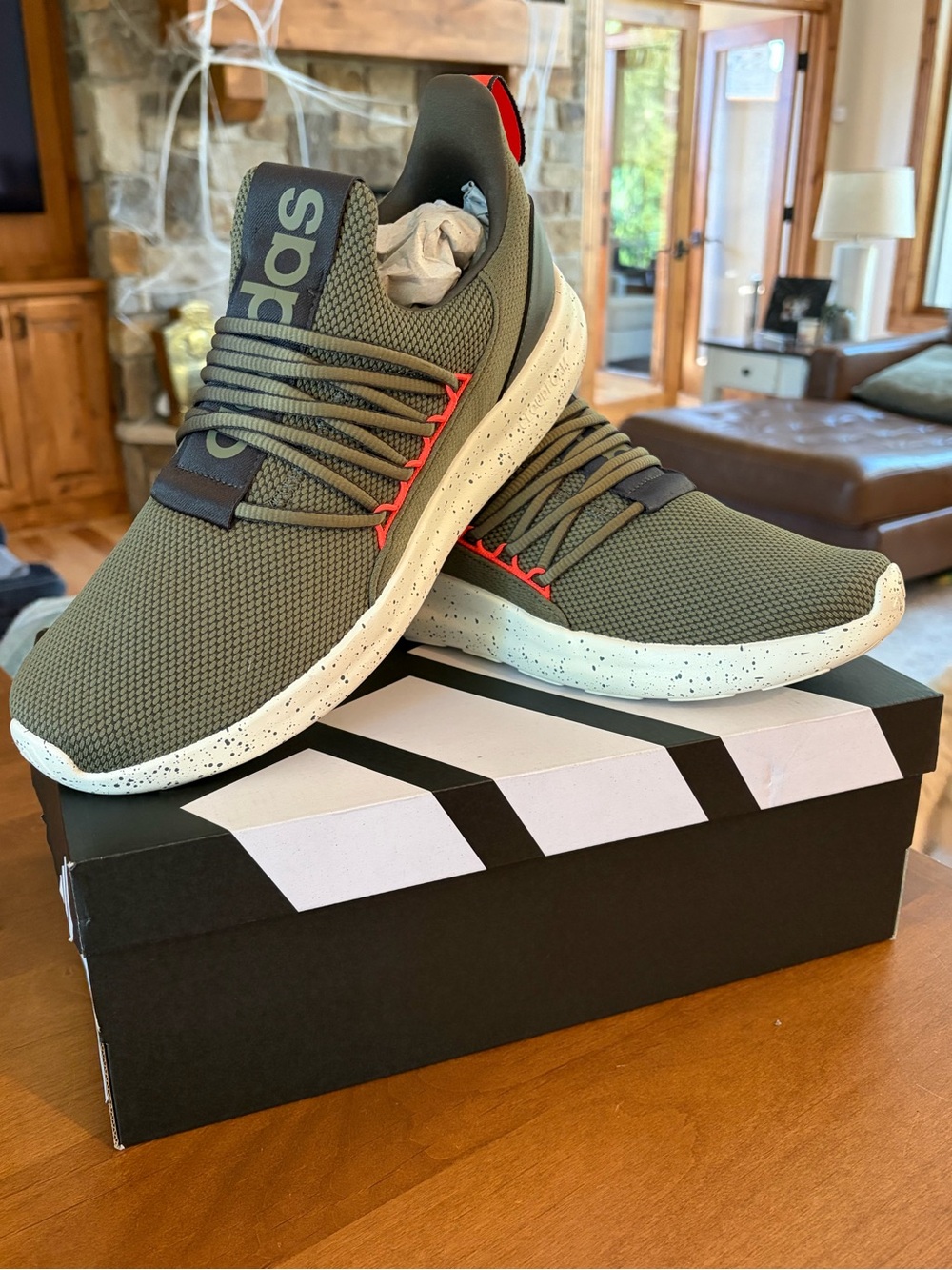 adidas Olive Green Mesh Casual Sneakers with White Speckled Sole